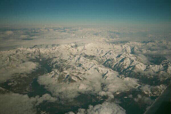 view of some Alps from an aeroplane